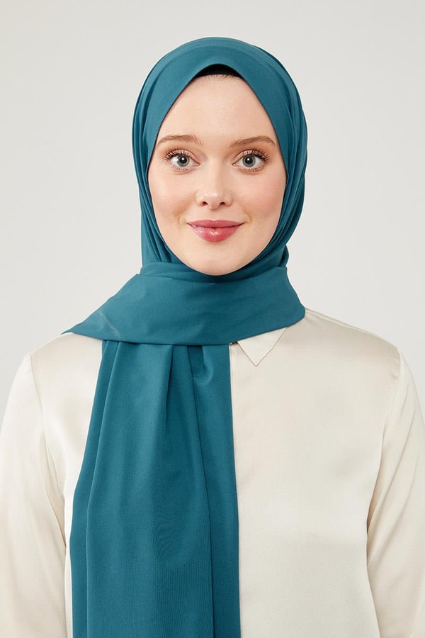 Petrol Mavi Düz Desen Elegance Şal