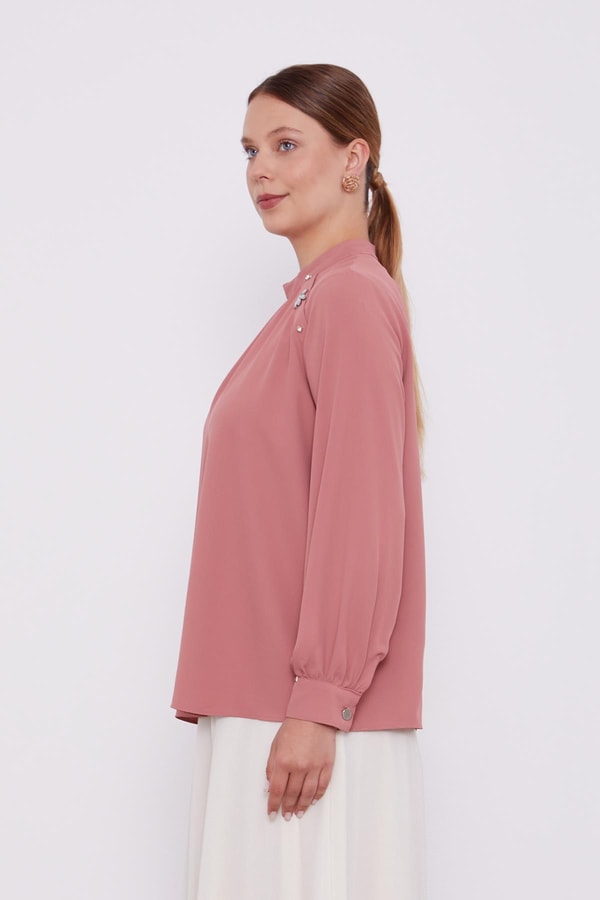 Pudra Taş İşlemeli Bluz