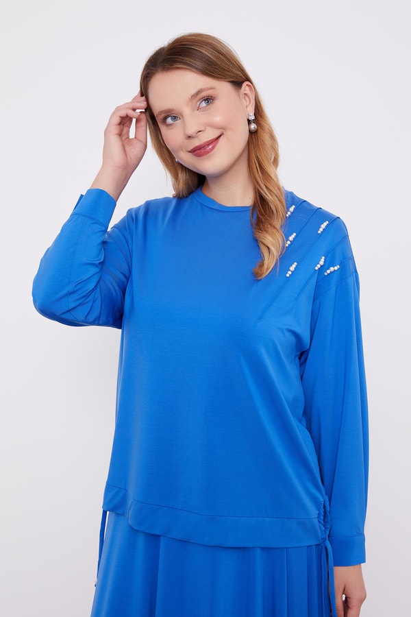 Saks İnci Detaylı Etekli Takım