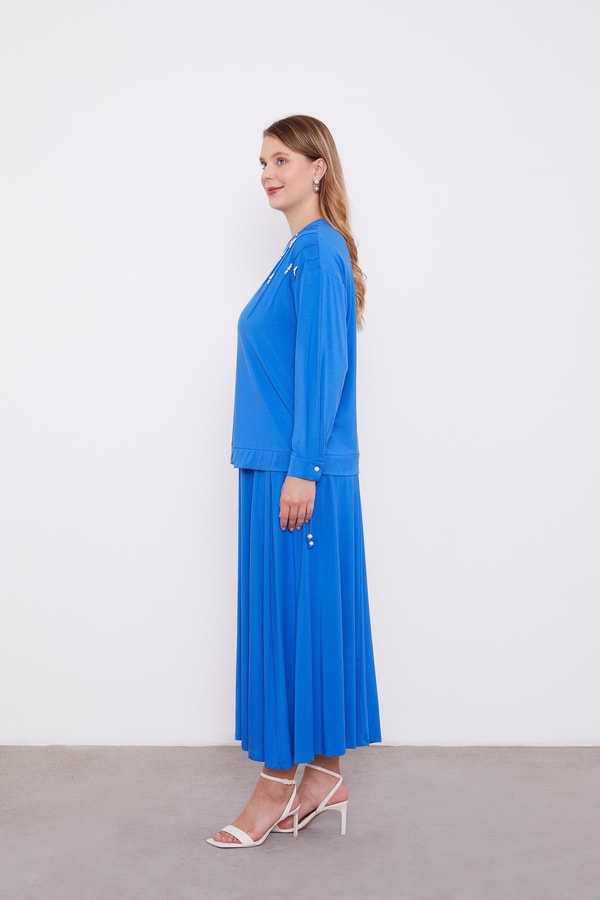 Saks İnci Detaylı Etekli Takım