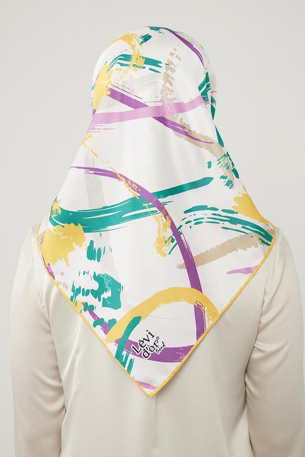 Sarı Boya Desen Twill Eşarp
