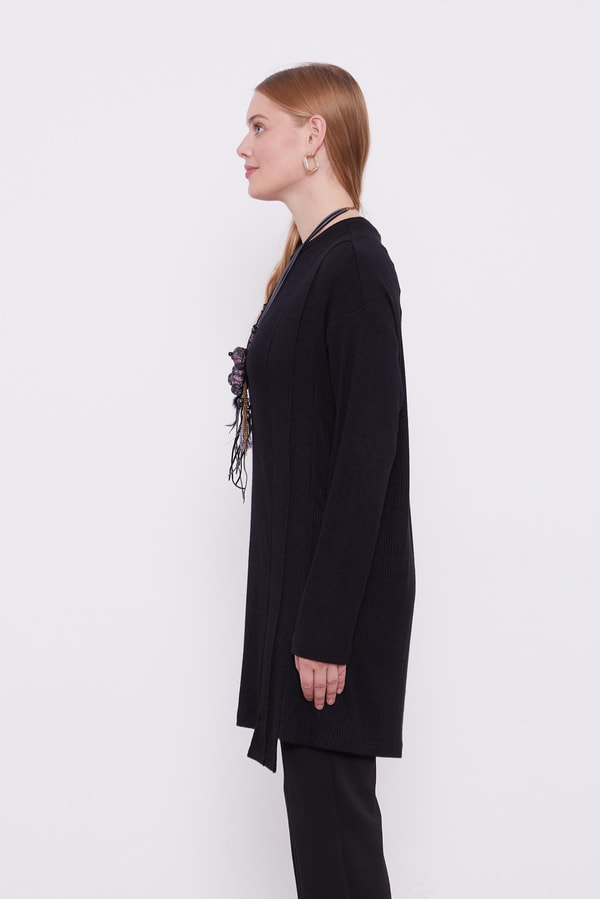 Siyah Etnik Kolyeli Fitili Kaşmir Tunik