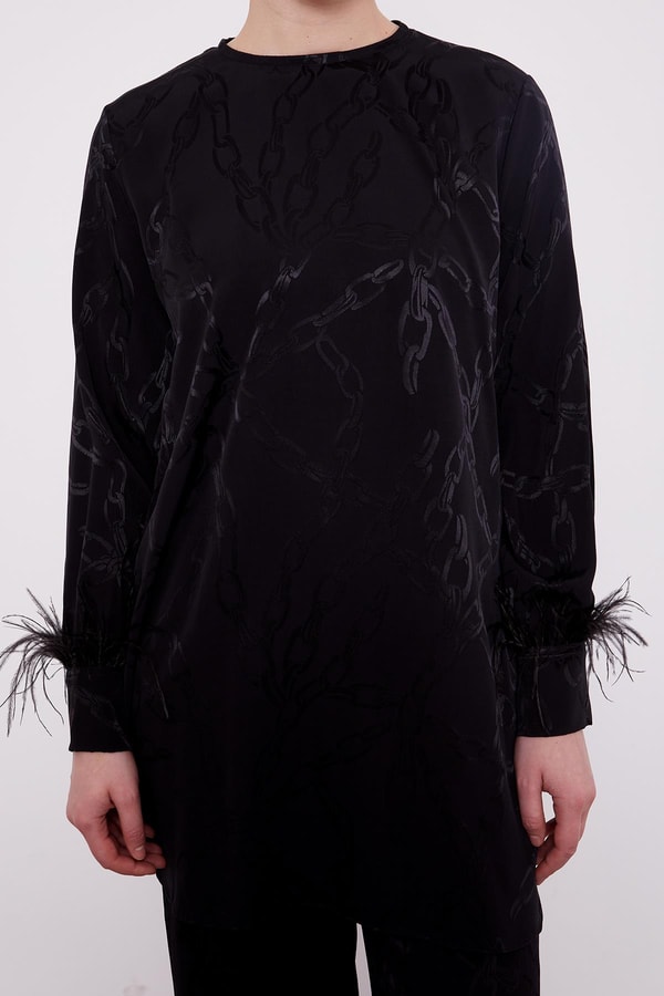 Siyah Jakarlı Zincir Desen İkili Takım