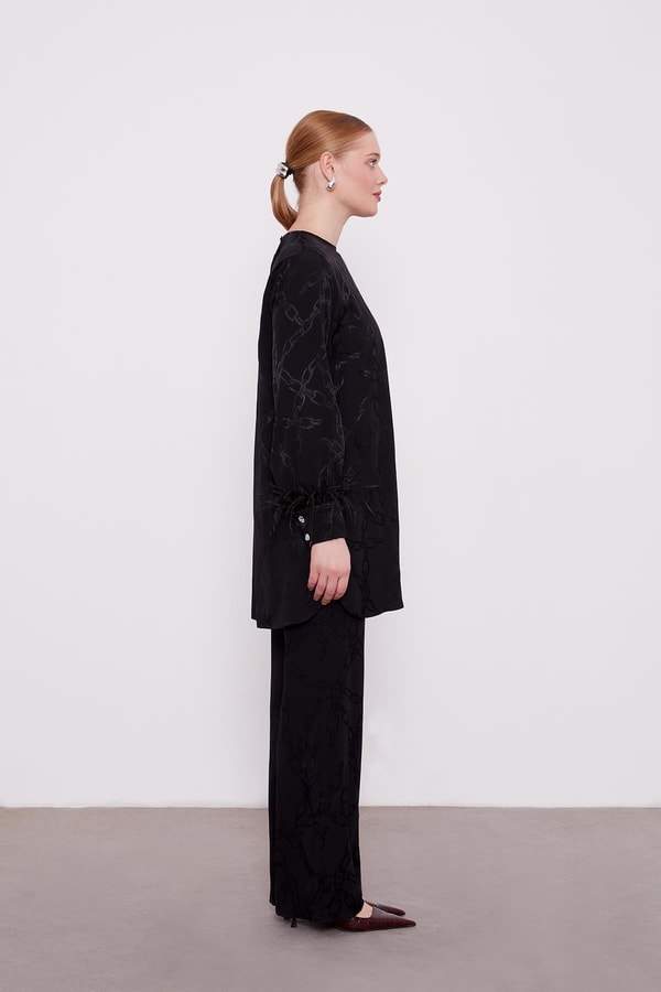 Siyah Jakarlı Zincir Desen İkili Takım