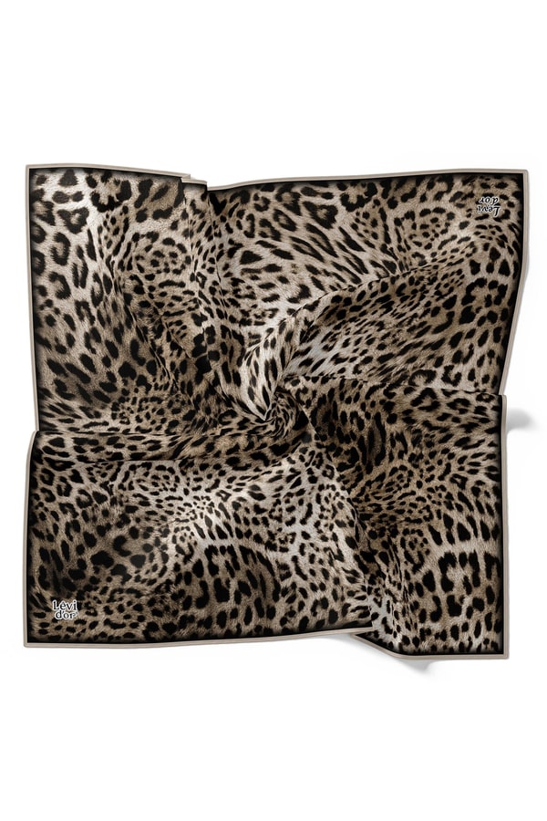 Siyah Leopar Desen Twill Ipek Esarp