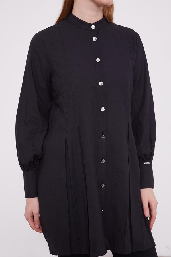 Siyah Piliseli Melanj Gömlek