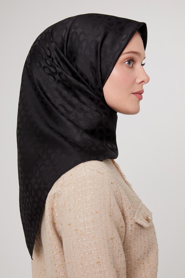Siyah S Desen Krstal Jakar Eşarp
