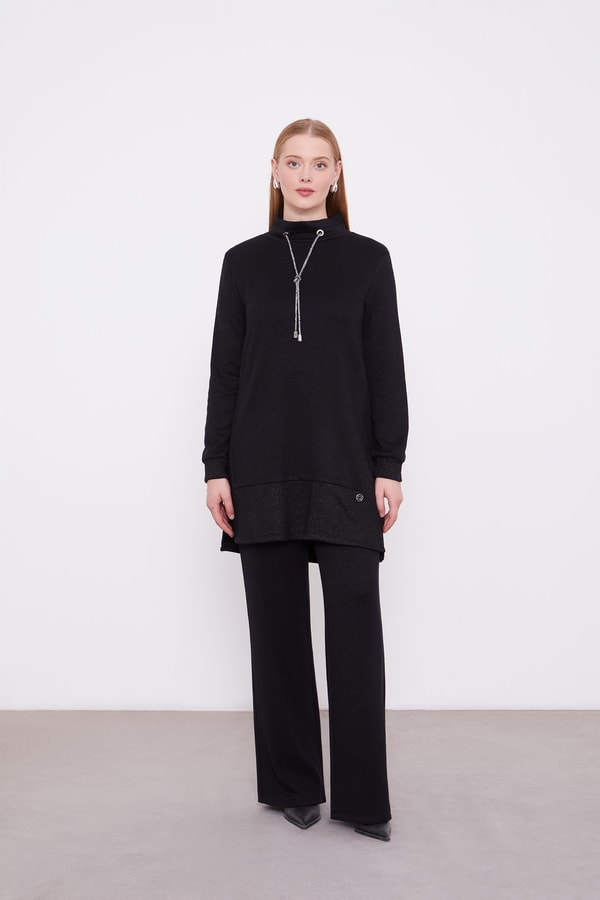 Siyah Simli Kaşmir Kumaş İkili Takım