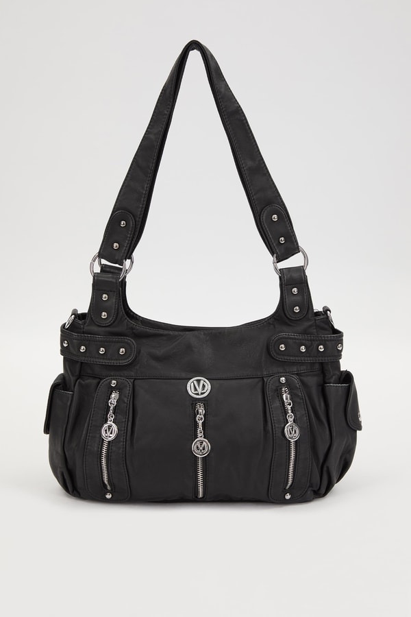 Siyah Zımba Detaylı Omuz Çantası