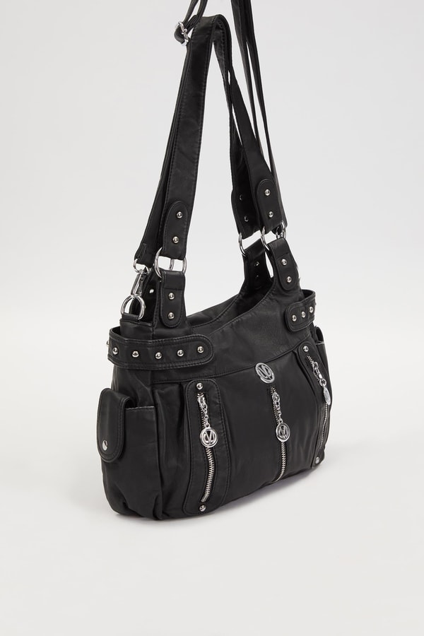 Siyah Zımba Detaylı Omuz Çantası