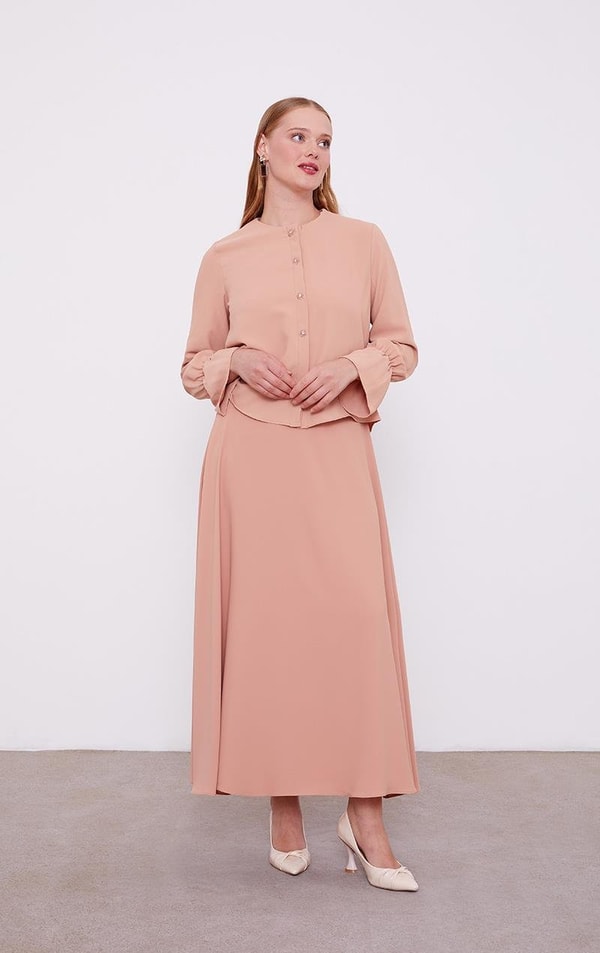 Somon Kısa Şifon Gömlekli Etek Takım