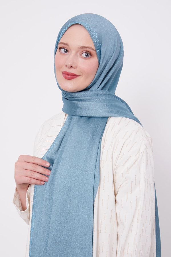 Su Yeşili Dalgalı İşlemeli Diamond Şal