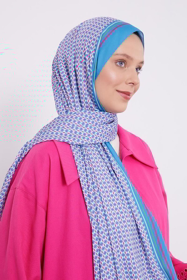 Turkuaz Elips Desen Club Şal