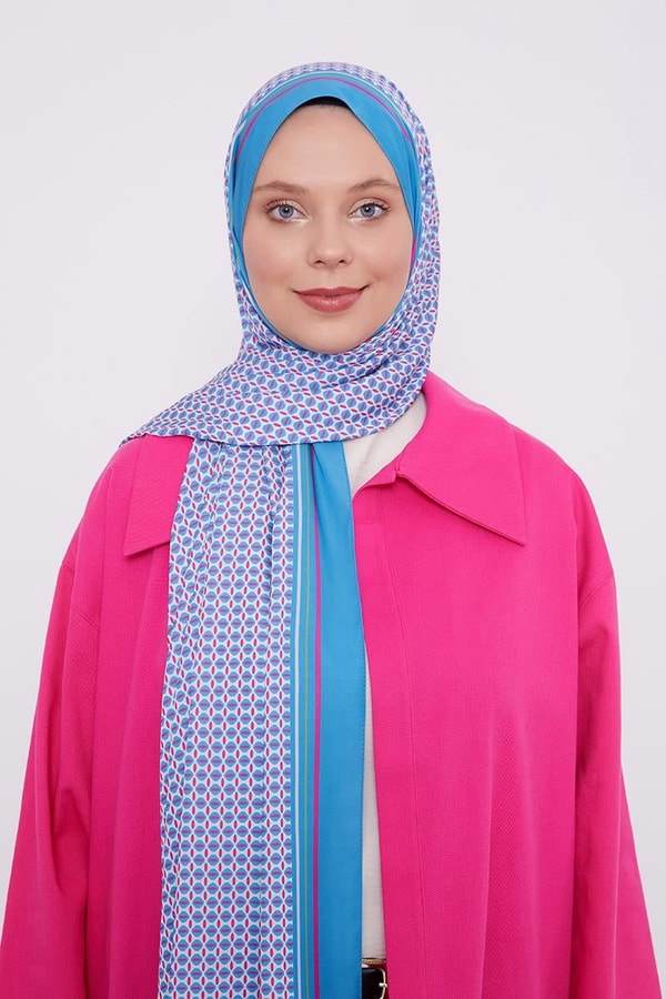 Turkuaz Elips Desen Club Şal