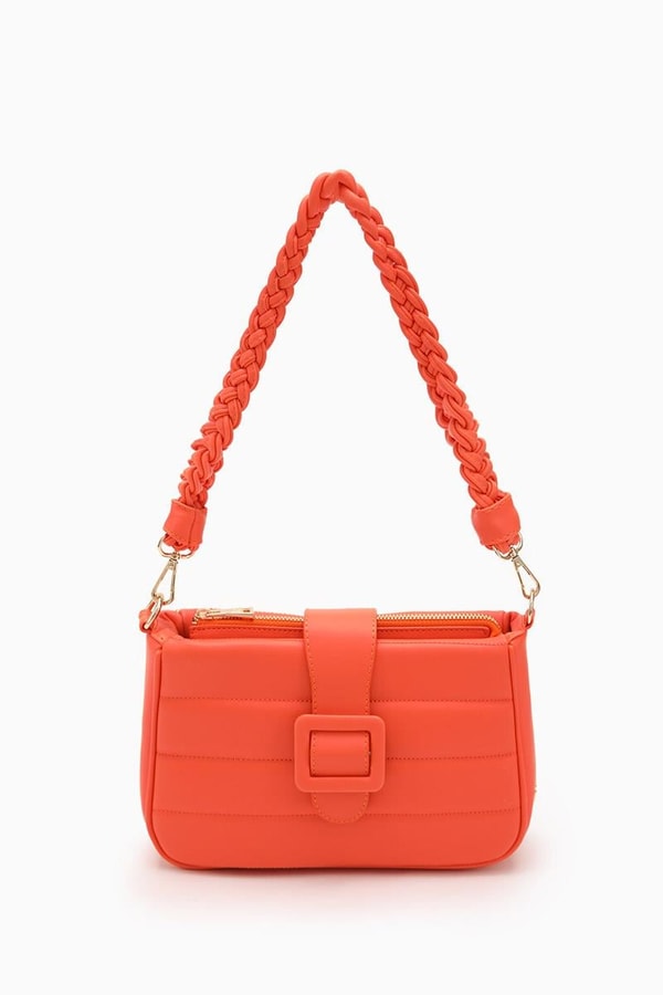 Turuncu Kapitone Çıkarılabilir Askılı Omuz Çantası