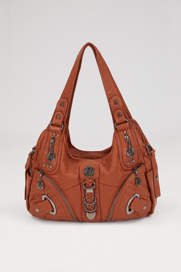 Turuncu Metal Detaylı Omuz Çantası