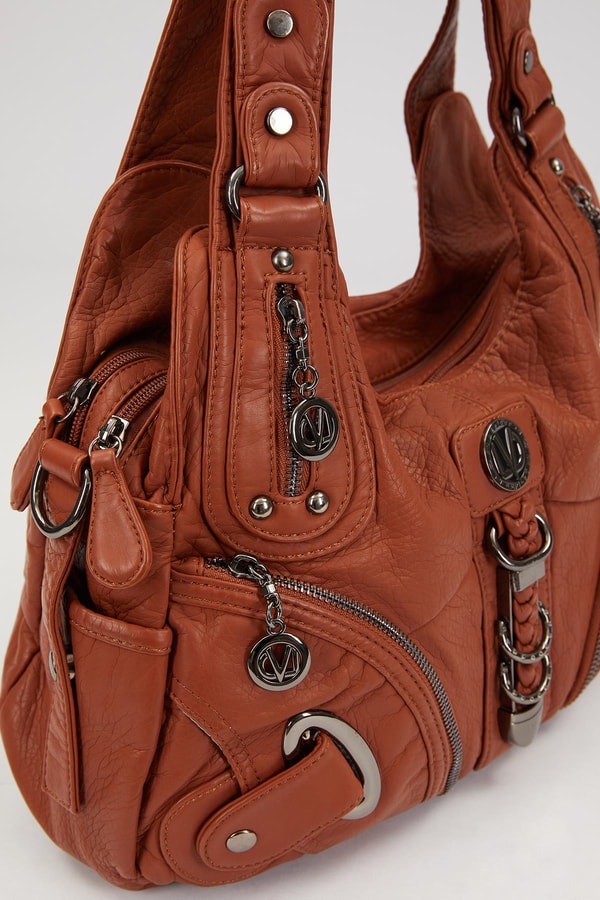 Turuncu Metal Detaylı Omuz Çantası