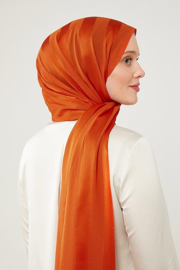 Turuncu Sim Şerit Desenli Tokyo Şal