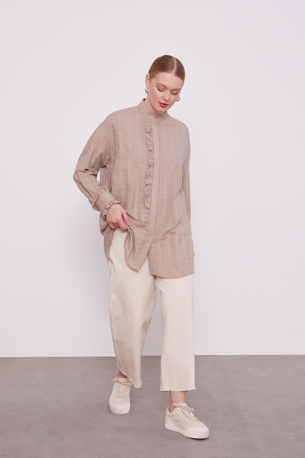 Vizon Patı Fırfırlı Gömlek