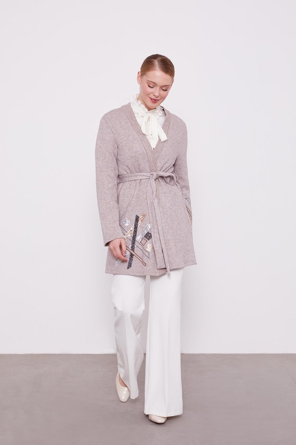 Vizon Payet İşlemeli Kaşmir Hırka