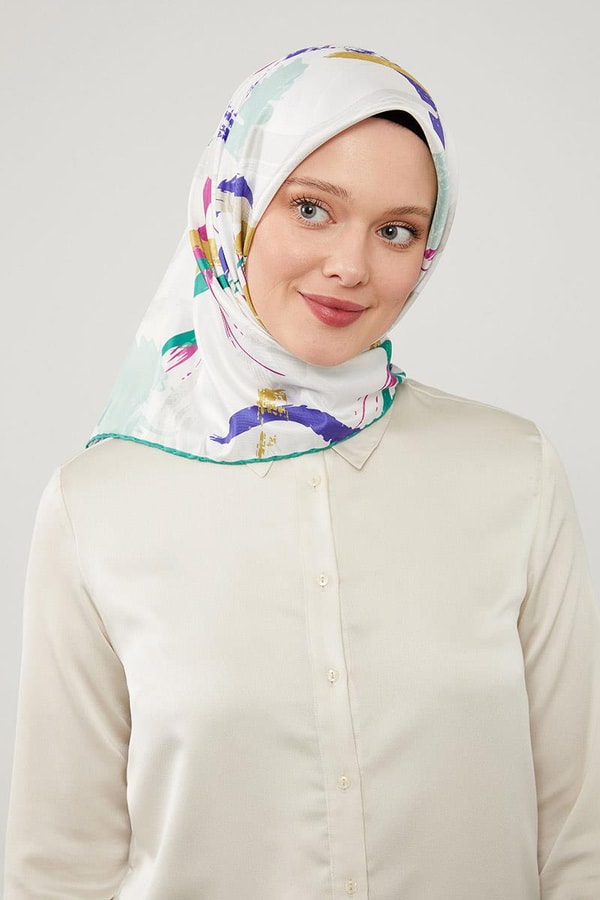 Yeşil Boya Desen Twill Eşarp