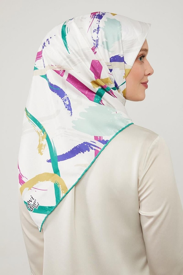 Yeşil Boya Desen Twill Eşarp