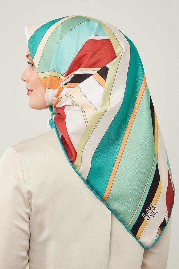 Zümrüt Yeşili Kalın Çizgili Eşarp