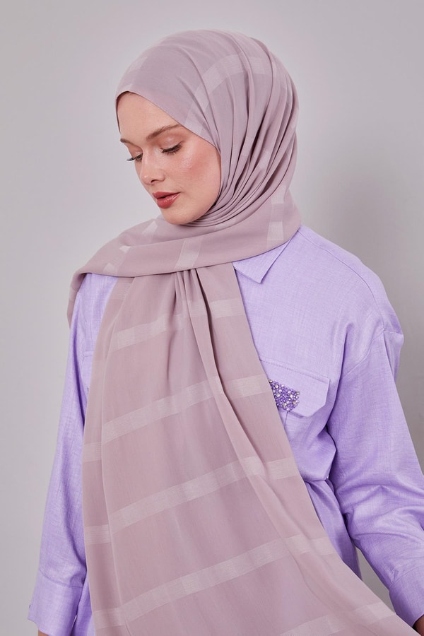 Lila Kendinden Çizgili Dream Şal