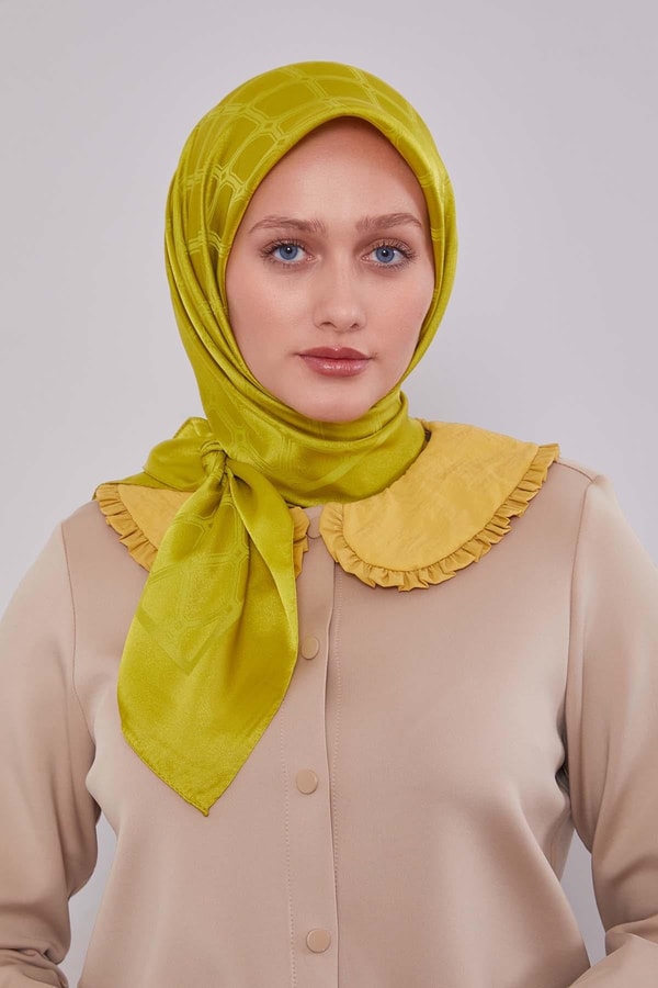 Misket Limon Geometrik Kristal Jakar Eşarp