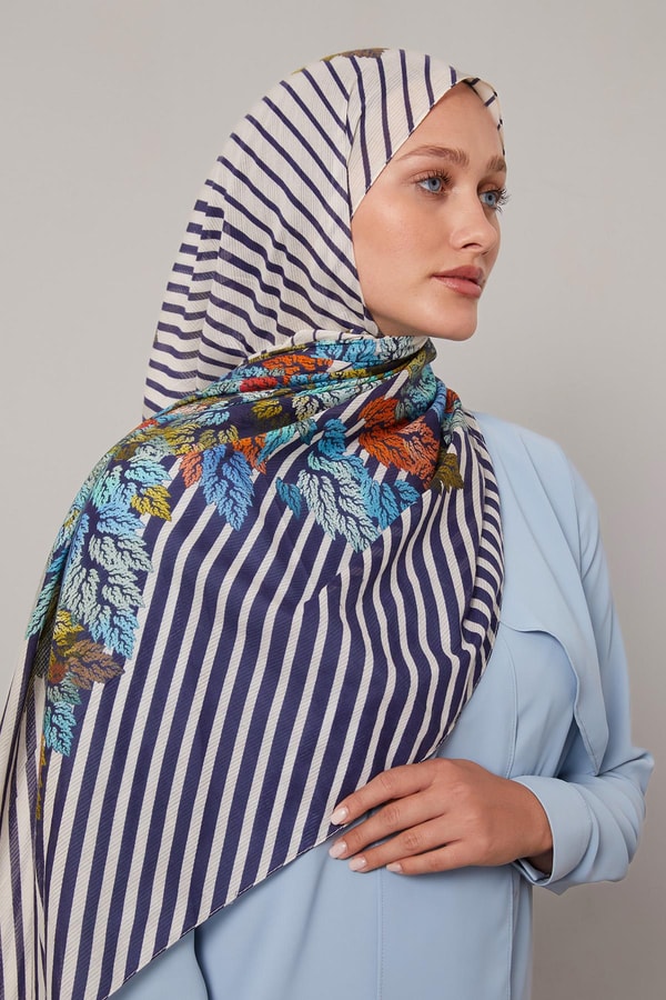Mavi Çam Desen Pamuk Şal