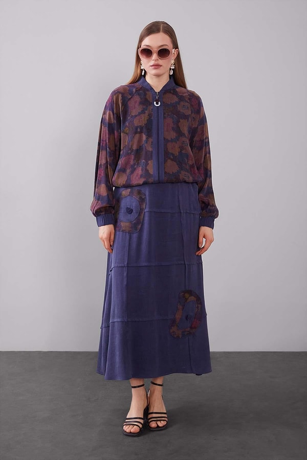 Mavi Ebruli Desenli Cupra İkili Takım