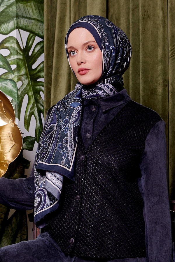 Etnik Desen Royal Şal Mavi