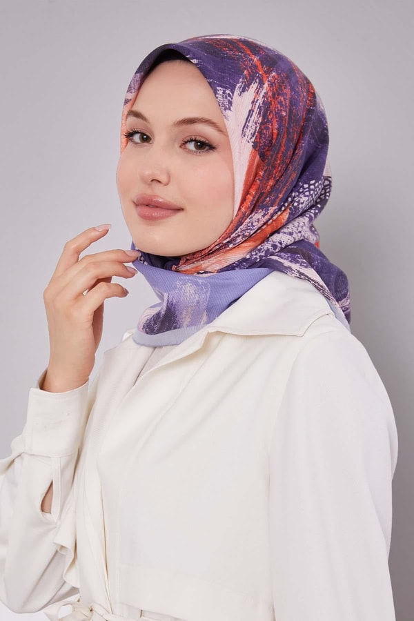 Mavi Fırça Desen Pamuk Eşarp