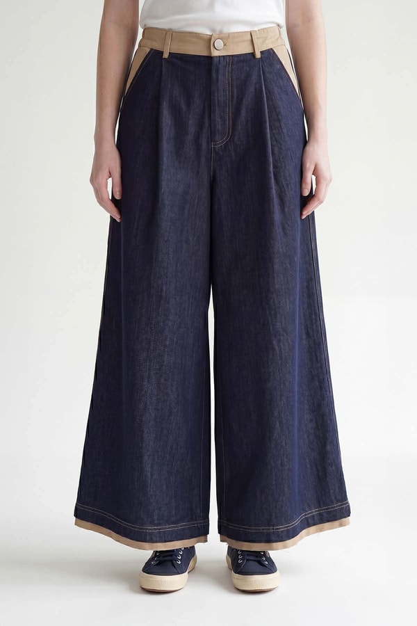 Mavi Kumaş Parça Detaylı Kot Pantalon