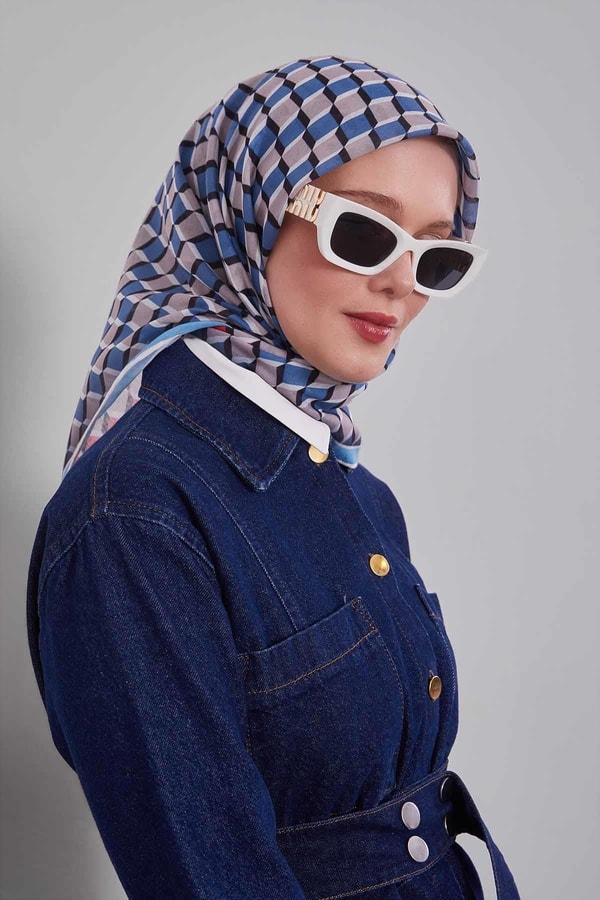 Mavi Küp Desen Soft Eşarp