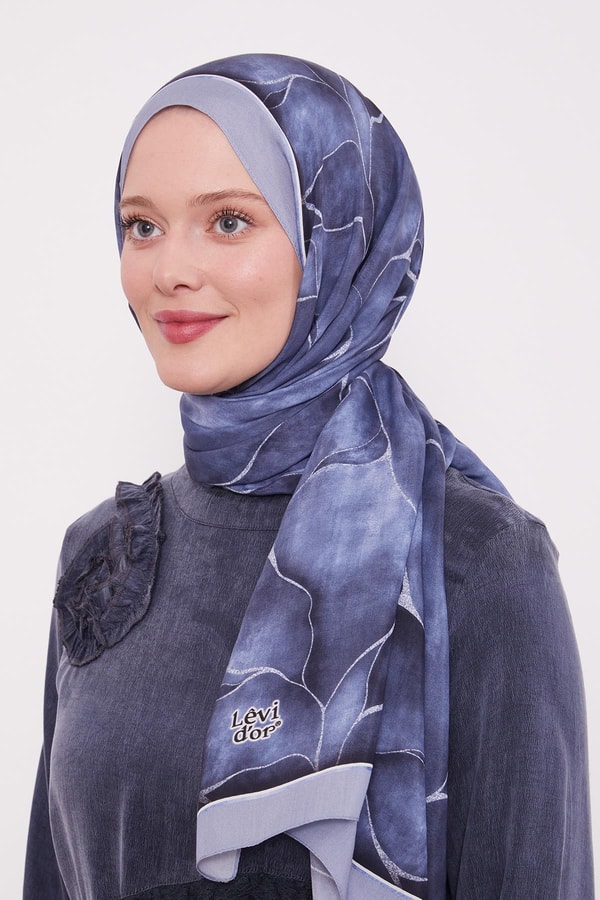 Mavi Varak Desen Royal Şal