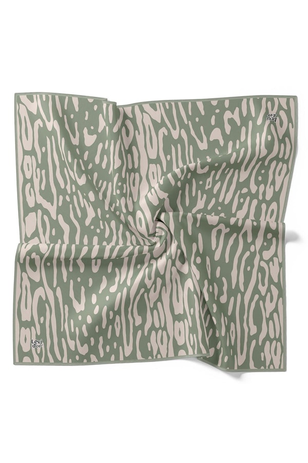 Mint Yeşili Büyük Leopar Desen Twill İpek Eşarp