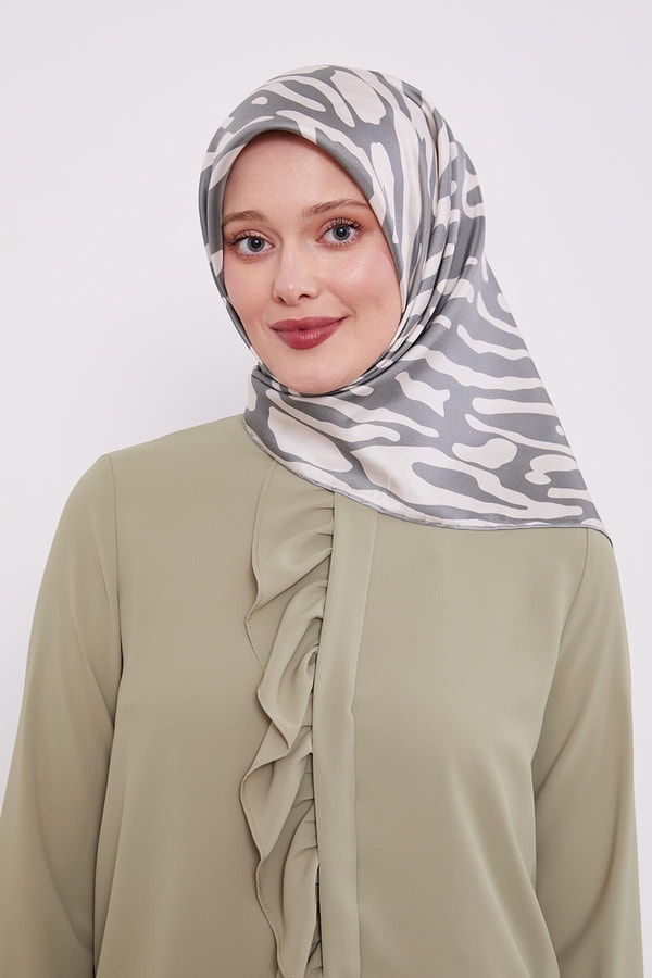 Mint Yeşili Büyük Leopar Desen Twill İpek Eşarp