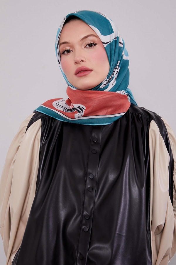 Mint Yeşili Soyut Desen Soft Eşarp