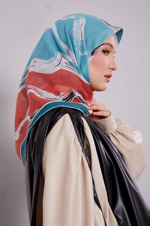 Mint Yeşili Soyut Desen Soft Eşarp
