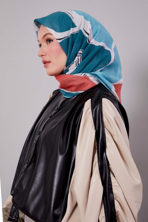 Mint Yeşili Soyut Desen Soft Eşarp