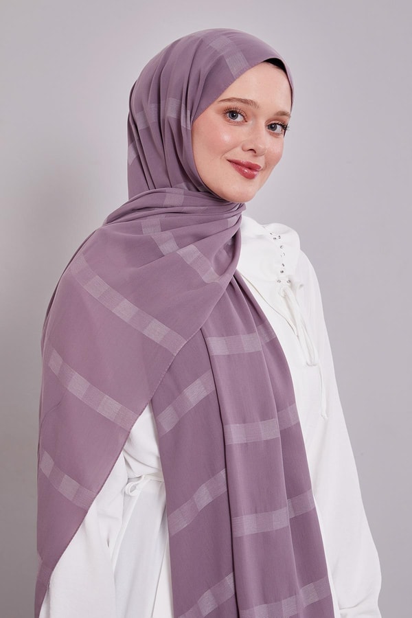 Mor Kendinden Çizgili Dream Şal