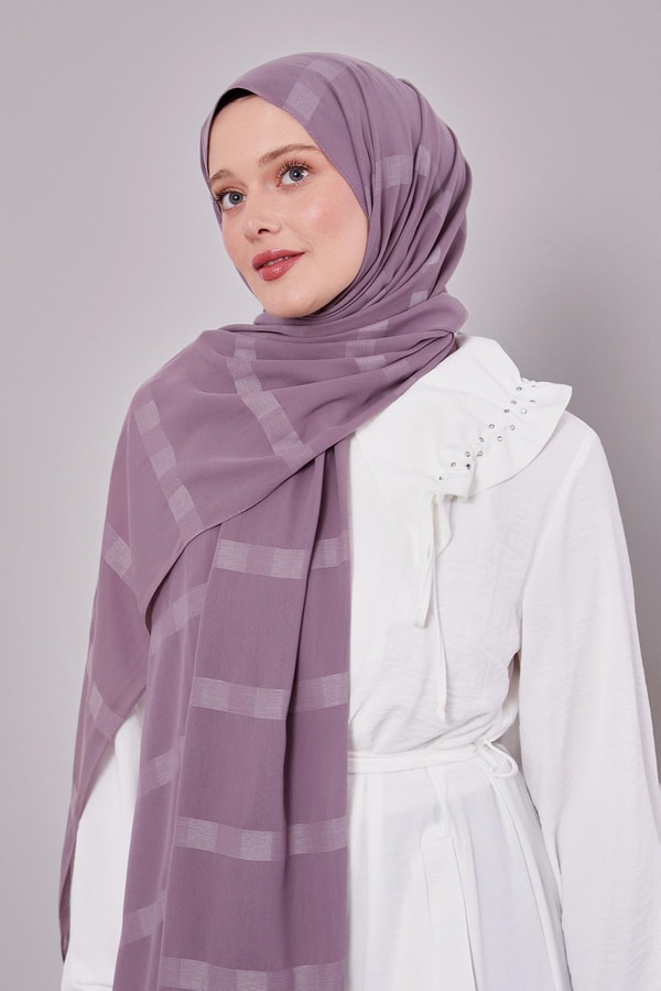 Mor Kendinden Çizgili Dream Şal