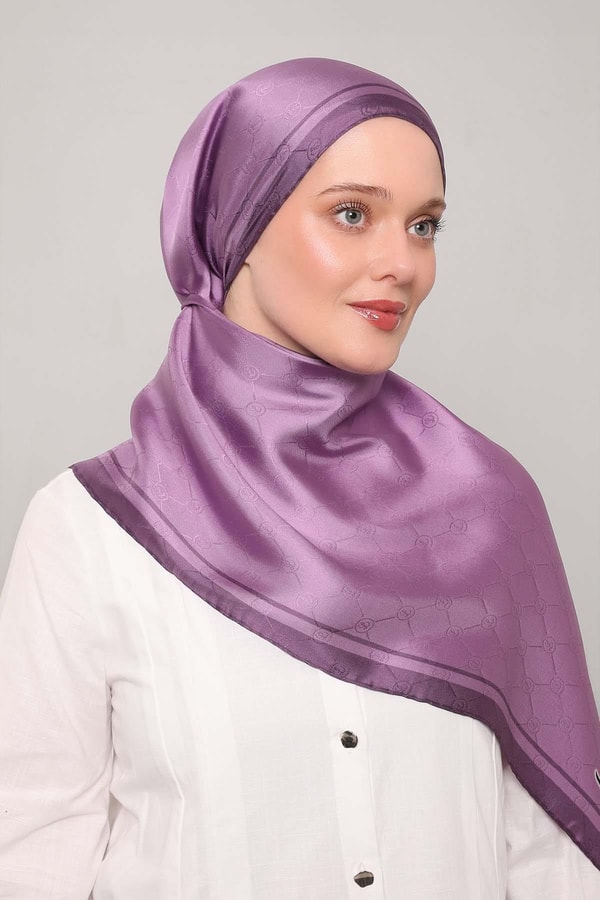 Mor Monogram Twill İpek Eşarp