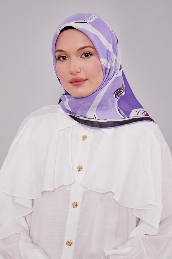 Mor Soyut Desen Soft Eşarp