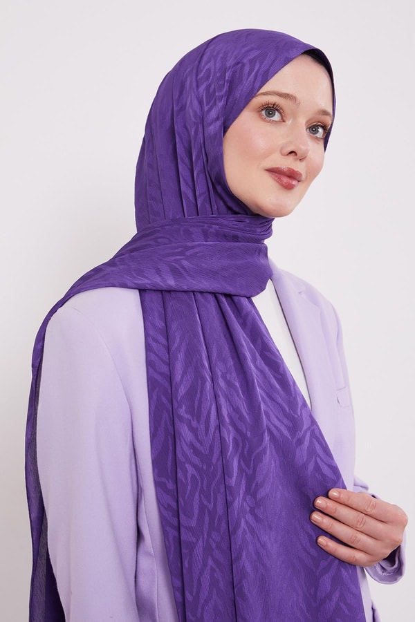 Mor Soyut Yaprak Desen Jakar Capri Şal