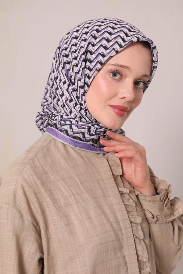 Mor Zigzag Desen Soft Eşarp