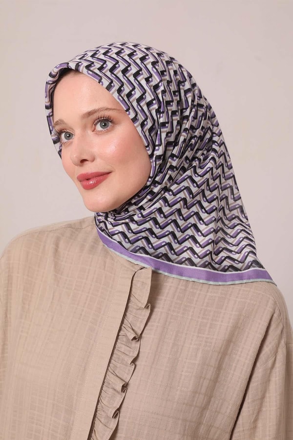 Mor Zigzag Desen Soft Eşarp
