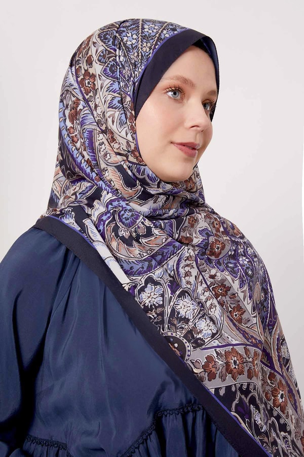 Morcivert Soyut Çiçek Desen Love Şal