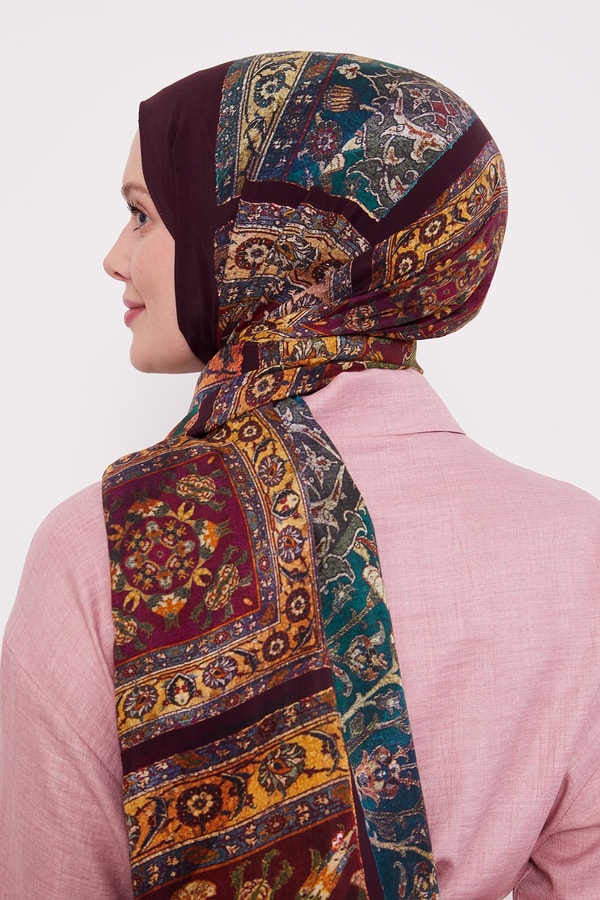 Mürdüm Motif Desen Royal Şal